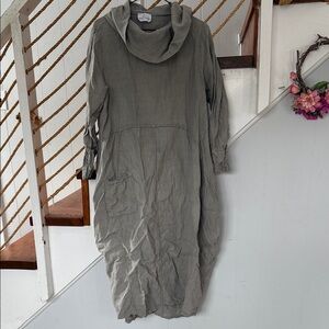 Chic Long Sleeve Gray Linen Dress